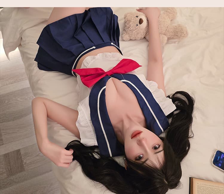 エロコスプレ フリル付きへそ出しセーラー服コスプレ衣装