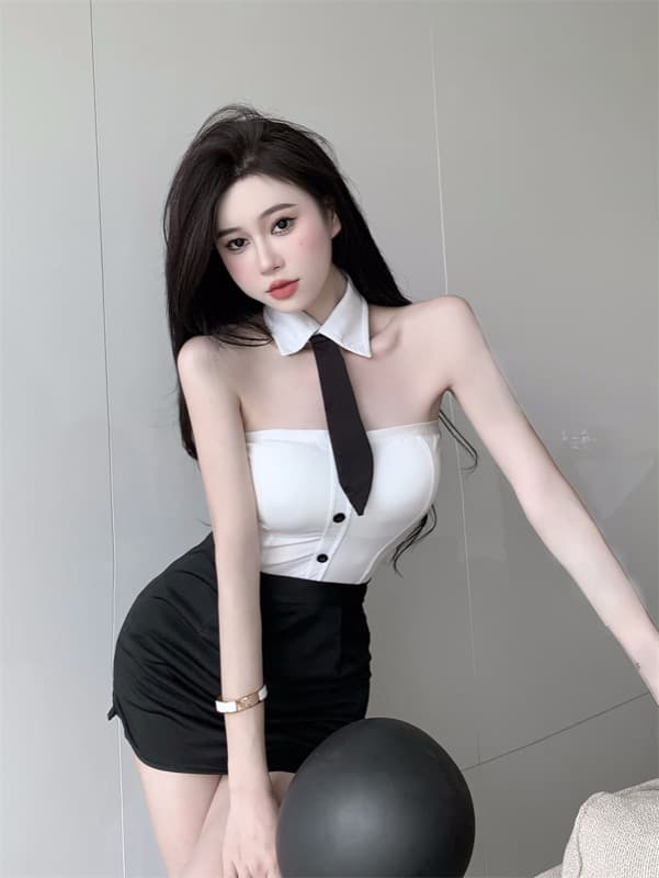 エロコスプレ セクシー制服風チューブトップタイトスカート上下セット