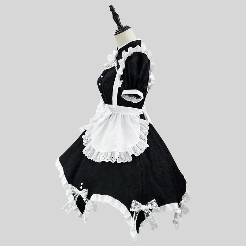 エロコスプレ 黒白フリル付きメイド服コスプレ衣装セット