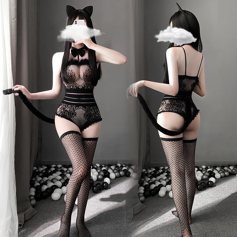 エロコスプレ 黒猫コスプレ セクシーレース猫耳セット