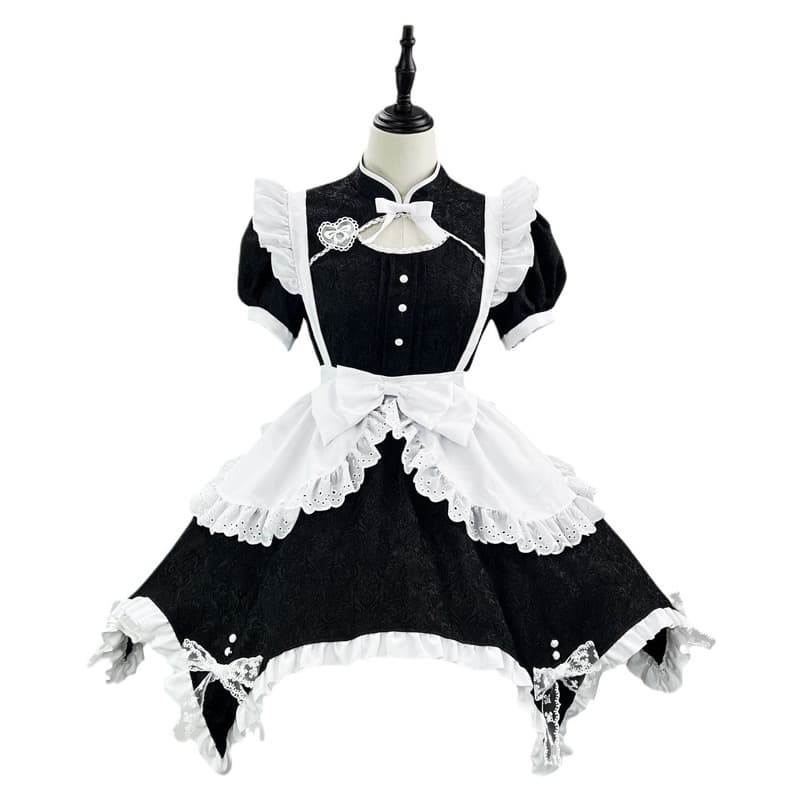 エロコスプレ 黒白フリル付きメイド服コスプレ衣装セット